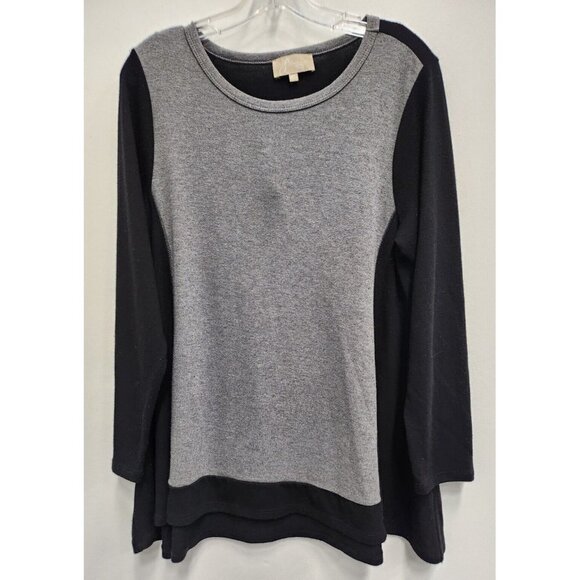 Joan Vass Tops - Joan Vass Womens Tunic Top Size 0X Gray Black Colorblock Brushed Knit Casual